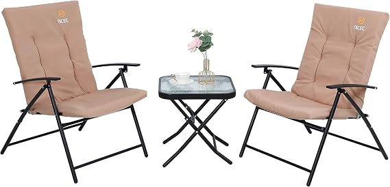 Nice C 3 Piece Patio Table & Chairs Set, Outdoor Bistro Set (Khaki)