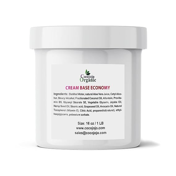 cocojojo CREAM BASE ECONOMY - RICH BASE CREAM FOR COSMETICS, MADE WITH VITAMINS AND COSMETIC GRADE OILS, MOSTLY VEGAN, GENTLE AND HYDRATING - 1 LB