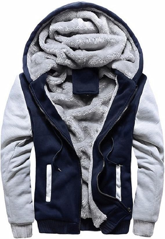 Men's Fleece Jackets Contrast Hoodies Full Zip Wool Warm Thick Coats Winter Workout Male Sweatshirt