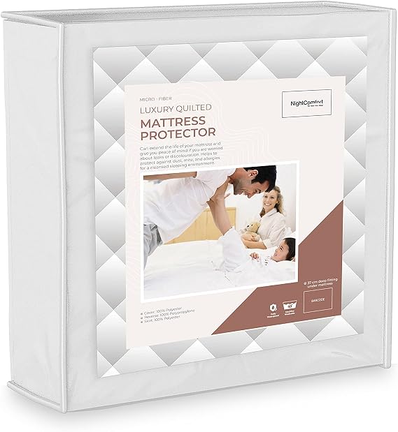 NightComfort Microfiber Waterproof Luxury Quilted Mattress Protector Anti Allergy 38 cm Extra Deep, Double Bed