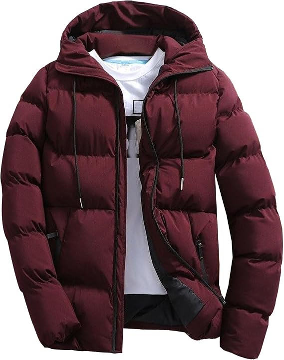 Men's Thicken Puffer Jacket Long Sleeve Full Zip Warm Winter Coats Slim Windproof Insulated Quilted Puffy Jackets
