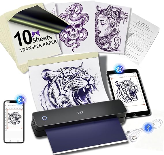 Tattoo Stencil Printer, Wireless Thermal Tattoo Transfer Printer 10pc Paper