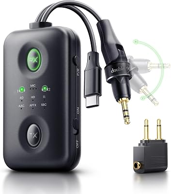Unique Design Bluetooth 5.4 Transmitter Receiver with Qualcomm aptX Adaptive for Dual AirPodsHeadphones, 3.5mm Aux Jack & USB C Bluetooth Adapter for AirplaneTVPS5GymPhone for Flight
