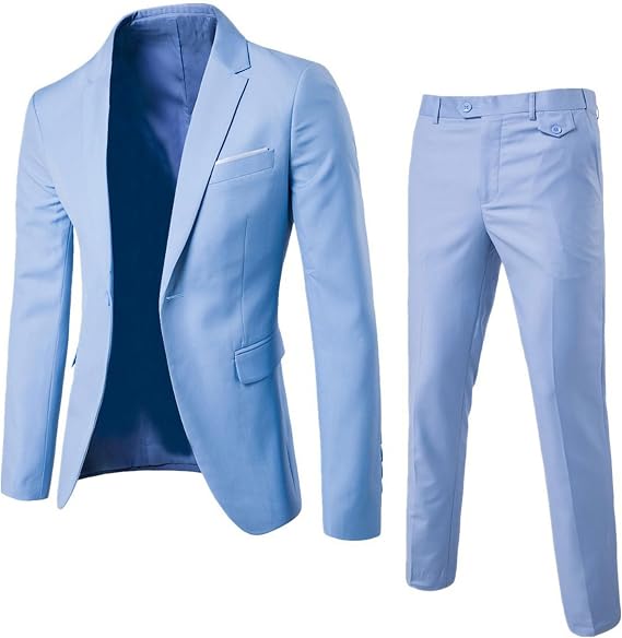 Legou Men's Suit Casual Solid Color Suit Two Piece Set