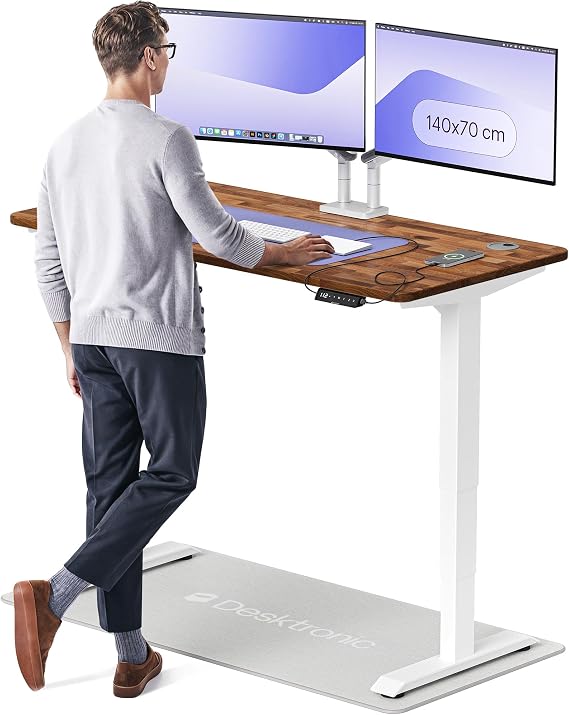Desktronic HomePro Solid Wood Standing Desk – 140 X 70 Cm Height Adjustable Desk With Dual Motor, Touchscreen Controller, Usb/usb-c Ports, And 3 Memory Presets – Modern Office Desk For Home Or Work