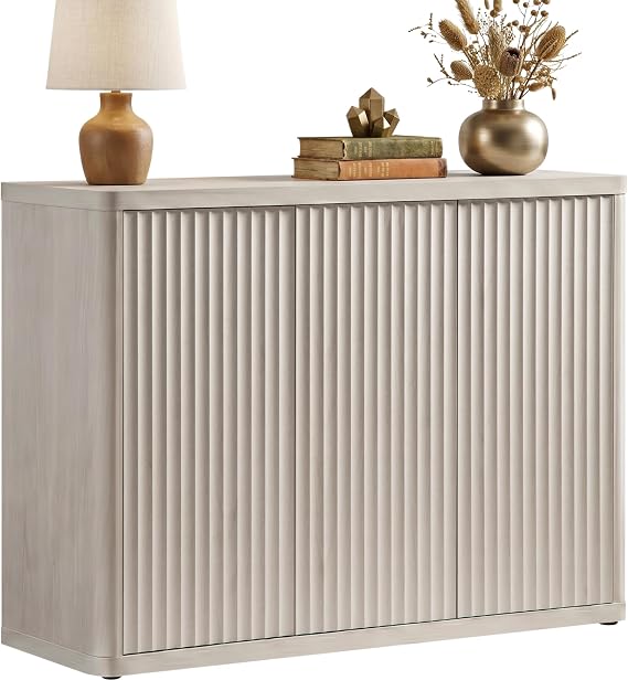 SICOTAS Buffet Cabinet with Storage Accent Sideboard with 3 Doors Modern 46.6" Wide Credenza Fluted Buffet Table Media Console Cabinet Entryway Cabinets for Living Room Kitchen Dining Room Hallway