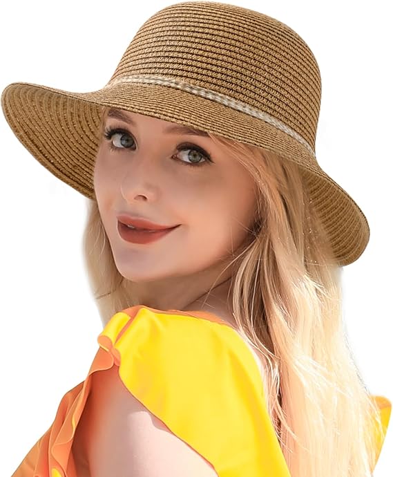 Beach Sun Straw Hats for Women, UPF 50+ UV Sun Protection Summer Straw Hat