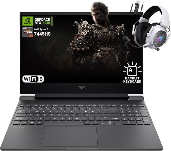 HP Victus 15.6" FHD 144Hz Gaming Laptop - AMD Ryzen 7 7445HS, 32GB RAM, NVIDIA RTX 4050 GPU, 1TB SSD, Backlit Keyboard, Wi-Fi 6E, Bundle with Mytrix Accessories, Mica Silver, Windows 11