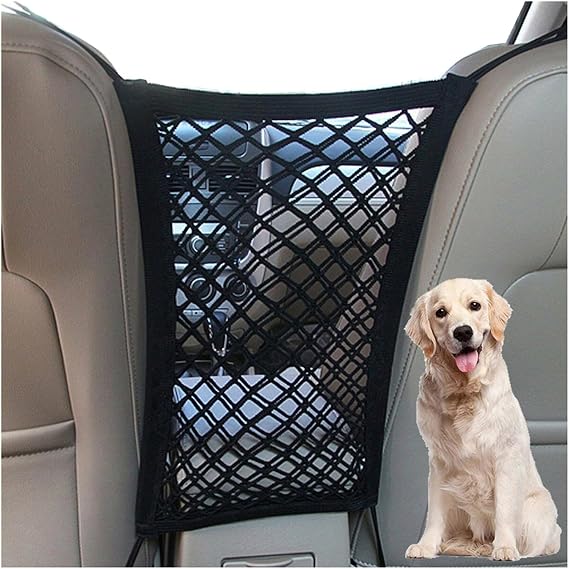 DYKESON Dog Car Net Barrier Pet Barrier with Car Mesh Organizer for Dog & Child, Safety Divider with Upgraded Storage Pouch, Easy Install for Cars & SUVs