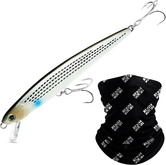 LUCKY CRAFT SW FlashMinnow 130MRS, 674 Pearl Mullet, Saltwater Fishing Lures, Jerkbait Surf Fishing Gear, Halibut and Bass Lures, Sinking Topwater Lure with Neck Gaiter