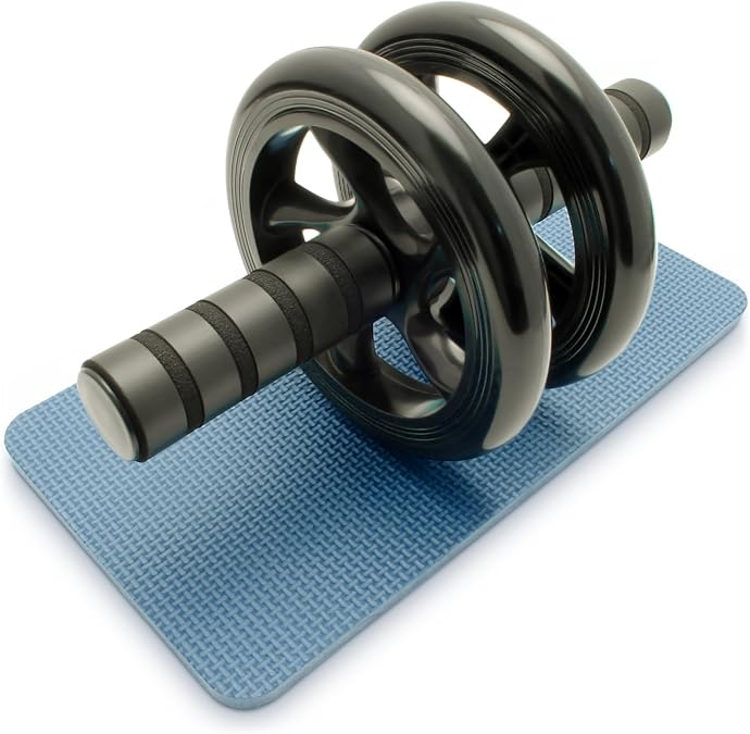CampTeck Dual Ab Roller Wheel Abdominal Exercise Roller with Knee Pad Mat & Comfort Foam Handles – Perfect for Fitness Home & Gym Workout