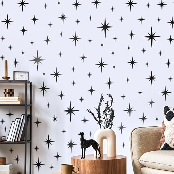 84 Pcs 3D Acrylic Mirror Wall Stickers Black Gold Sliver Star Decals Peel and Stick Wall Art for Home Boys Girls Bedroom Living Room Nursery JM334-Black