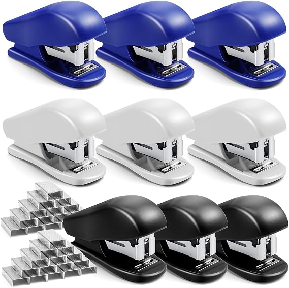 9 Pieces Mini Stapler with Staples, Blue, White, Black | Small Stapler with 4320 Standard Staples,20 Sheet Capacity Office Desktop Staplers,Portable Compact Staplers for Office