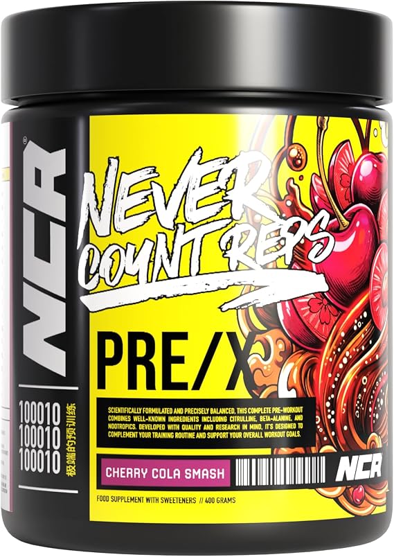 Never Count REPS Cherry Cola Smash Pre Workout - 390g Tub (30 Servings) - Energy Drink Powder with Caffeine, Citrulline, Beta Alanine & More - Controlled Stim Energy - Performance Supplement