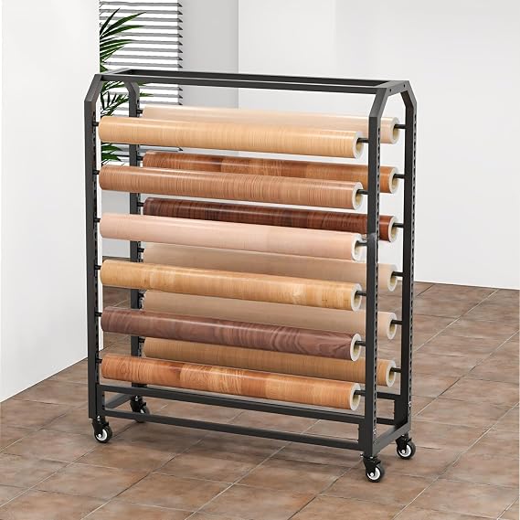 Commercial Textile Fabric Roll Storage Rack with Adjustable Hanging Rod, Heavy Duty Steel Organiser Holder for Pulling Rollers of Vinyl, Transfer Paper Tap,H-210cm/12 Rods-Wide-130