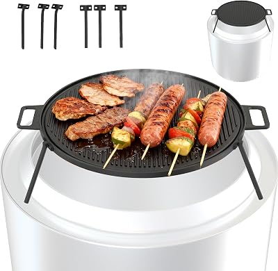 Griddle Grill Cookware for Solo Stove BonfireYukon 19.5 Fire Pit, Cast Iron Grill Pan for Solo Stove Mesa Accessories, Firepit Round Griddle with 3 Removable Legs for Outdoor BBQ Cooking & Camping