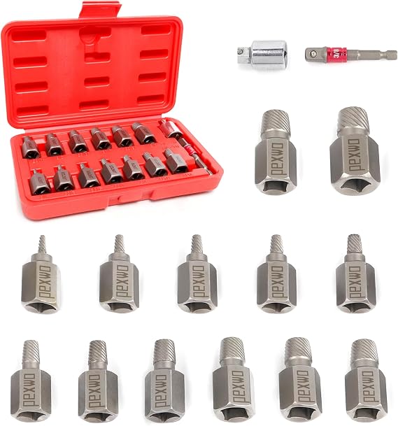 15-PC Upgrade Screw Extractor Set, 3/8" Drive, Easy Out Bolt Extractor Set, Multi-Spline, for Removing Broken Studs, Bolts, Screws (New Version)