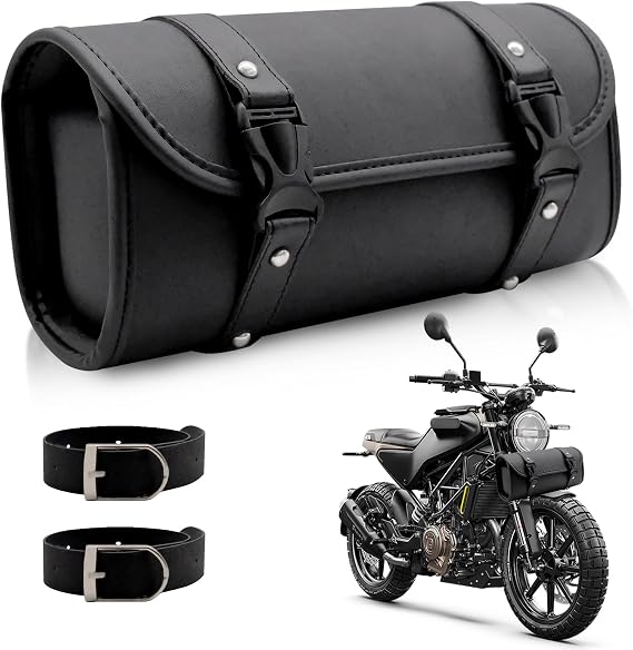 Motorcycle Tool Bag, Universal Saddle Bag with Soft PU Leather, Waterproof Design and Adjustable Strap Mounting Fits Most Motorcycles