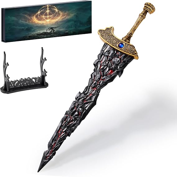 RACEROCKET Eldens Rings Maliketh's Black Blade Sword Model 11.8-Inch Metal Craft Sword, Peripheral Prop with Display Stand, Action Figure Collectible Toy, Desk Decor, Gift