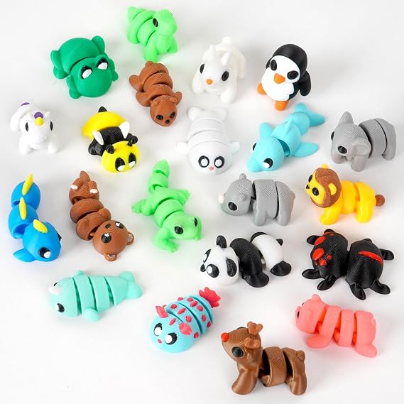 Mini 3D Printed Animals Set, Pocket Pets Fidget Toys Articulated Flexible Tiny Animals Figurines Set for Christmas Easter Egg Fillers Basket Stuffers Desktop Decoration, 21PCS-A