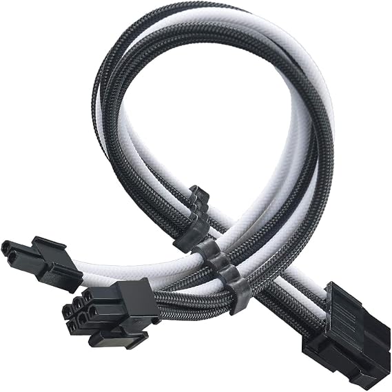 SilverStone Technology PP07E-PCIBW, 30cm 8pin to PCI-E 6+2pin Sleeved Extention Cable, Black + White, SST-PP07E-PCIBW