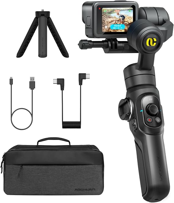 AOCHUAN Gimbal Stabilizer for Go Pro, Handheld Gimbal with 360 Rotation for Video Recording, 3-Axis Gimbal Stabilizer Compatible with Gopro Hero 12/11, Osmo Action, Insta360 ONE R,Sony RX0-Smart G1 | 3-Axis Gimbal Stabilizer Compatible with Gopro Hero 12/11, Osmo Action, Insta360 ONE R,Sony RX0-Smart G1