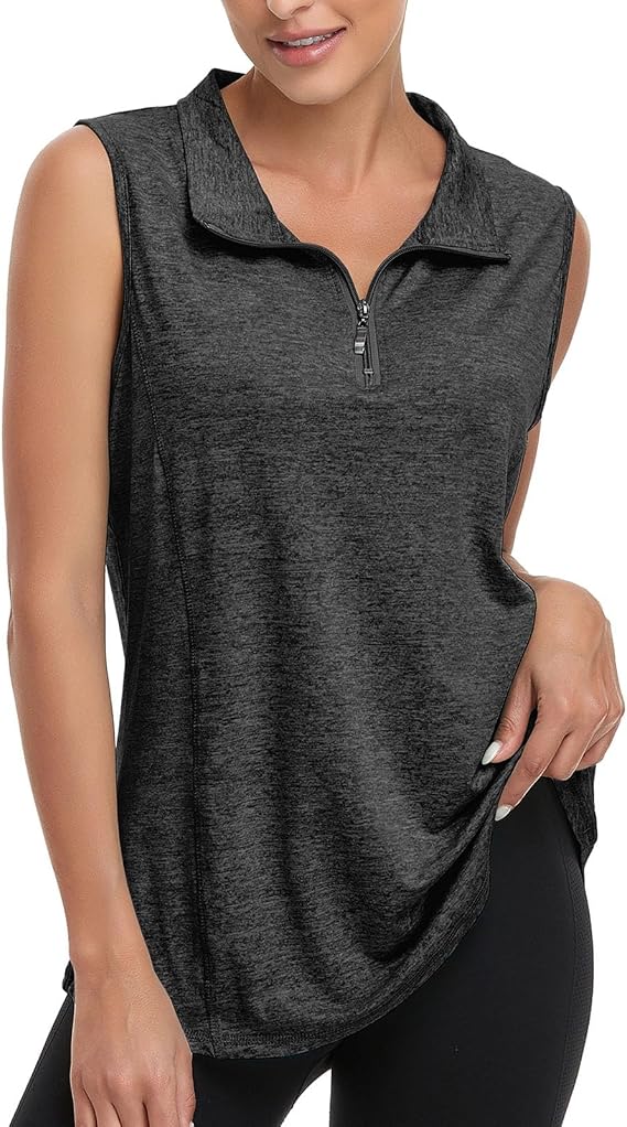 Viracy Women's Zip Up Golf Workout Tank Tops Sleeveless Quick Dry Athletic Polo Shirts