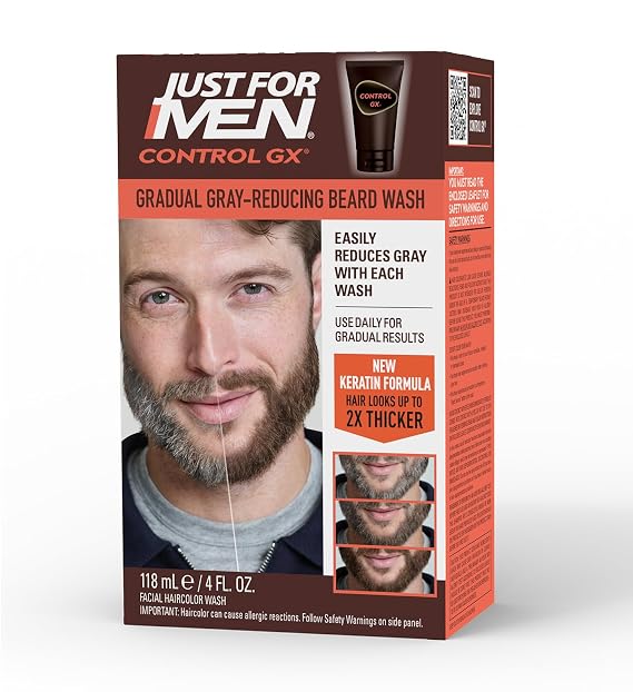 Just for Men Control GX Beard Wash, Gradually Reduces Grey, 4 Fl Oz (1 Pk)