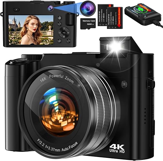 Digital Camera,64MP Vlogging Camera with Dual Cameras(Black)