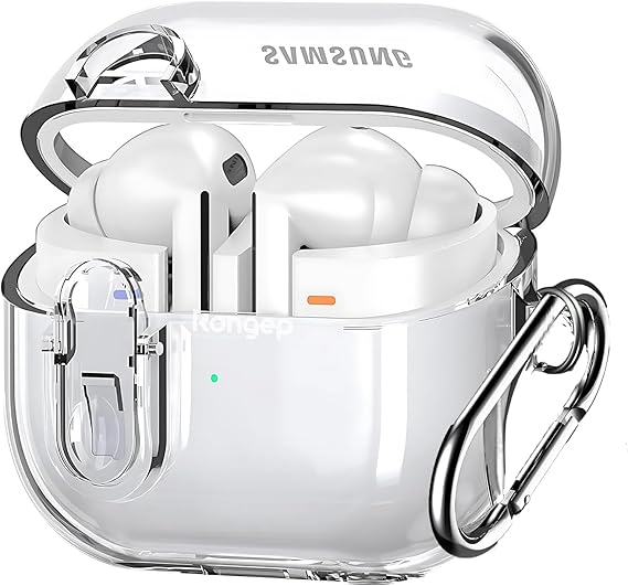 Rongep Samsung Galaxy Buds 3 Pro ve Buds 3 için Güvenlik Kilit Tasarımlı Şeffaf Kulaklık Kılıfı Darbeye Çizilmeye ve Sararmaya Karşı Dayanıklı Taşıma Askılı TPU Silikon Koruyucu (Şeffaf)