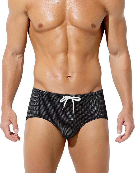 Casey Kevin Men's Swim Briefs Bikini Swimwear Quick Dry Drawstring Swimsuit