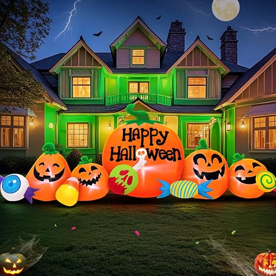 8FT Halloween Inflatable Decorations Outdoor, Halloween Decoration Outdoor Inflatable Pumpkin Combo with LED Blow Up Inflatables for Holiday Garden Yard Lawn Decor