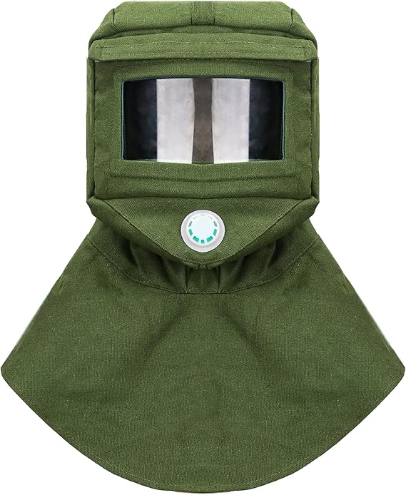 Sand Blasting Hood Cap, Canvas Sandblaster Mask, Shawl Cap Sandblaster Helmet, Anti Dust/Wind Protection Mask, Shawl Cap Face Protective Gear Mask for Spraying Sanding Painting, Green