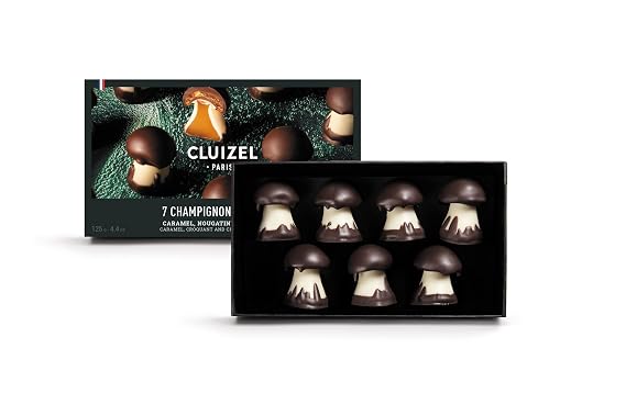 Cluizel Champignon Chocolate Mushrooms, 7 Count, Caramel and Nougatine Filled