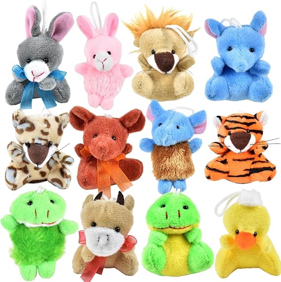 12pcs Mini Animal Plush Toy Set - Perfect Party Favors and Classroom Prizes for Kids 4-8 - Cute and Colorful Goodie Bag Stuffers