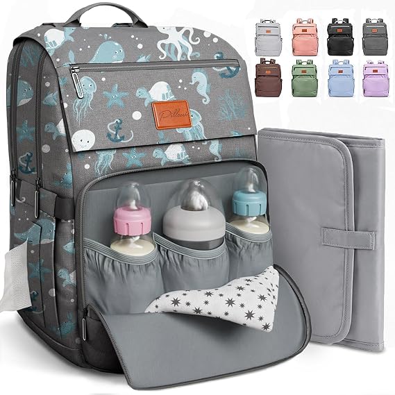 PILLANI Baby Diaper Bag Backpack - Backpack Diaper Bag w/Large Capacity - Baby Shower Gifts - Waterproof Travel Diaper Bags w/Changing Pad, Insulated Bottle Holders, Padded Straps - Baby Boy Stuff