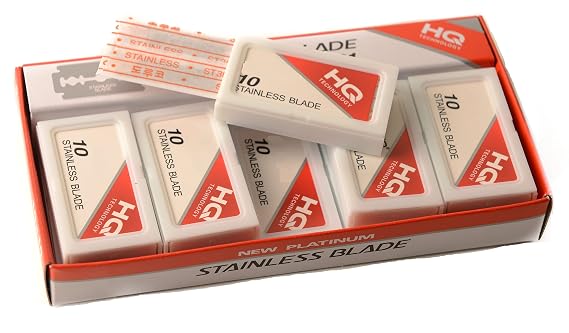 Mens Safety Razor Blades for Shaving - Double Edge Stainless Steel Razor Blades - Platinum Stainless Steel - Precise, Smooth, Clean Shave and Barber Shops (50)