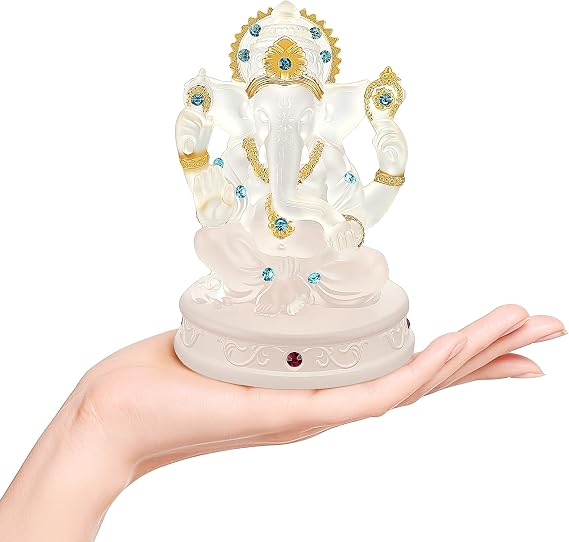 Lord Ganesha Statue, 5.51" Hindu Elephant God Figurine, White Resin Sculpture for Home, Office, Car, Garden Decoration - Good Luck, Auspicious Gift, Meditation & Yoga Room Ornament