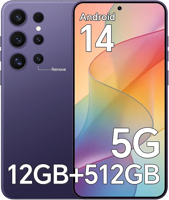 Unlocked Phones YP24 ultar, 12GB+512GB Cell Phone, 5G Android 14 Smartphone, 5000mAh, Snapdragon888, 48+108MP Camera, 6.8 HD Screen, Dual SIM+Memory Expansion