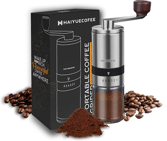 Manual Coffee Grinder with 6 Adjustable Coarseness Settings, Hand Crank Coffee Mill with Ceramic Burr for Espresso Beans, French Press, Pour Over, Drip Coffee Rustproof, Non-Dulling