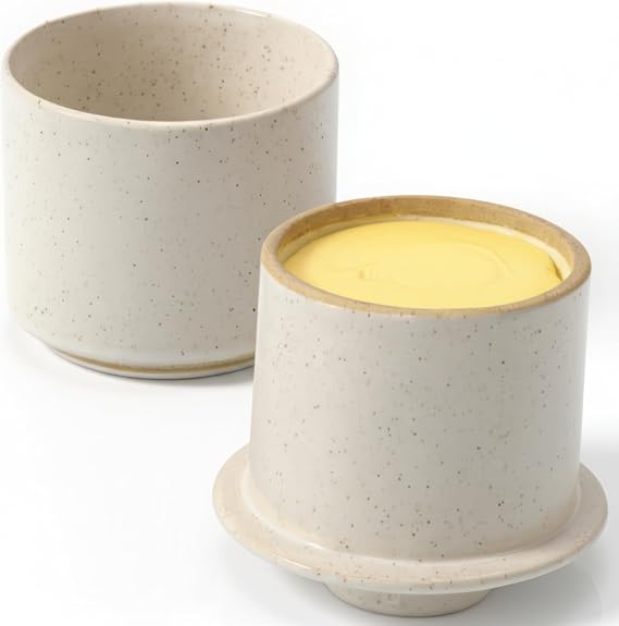 Beautiful Ceramic Butter Crock For Kitchen Countertop Premium Container with Water Seal is Perfect to Keep Your Butter Fresh, Soft and Spreadable - Easy to Use French Butter Holder with Lid