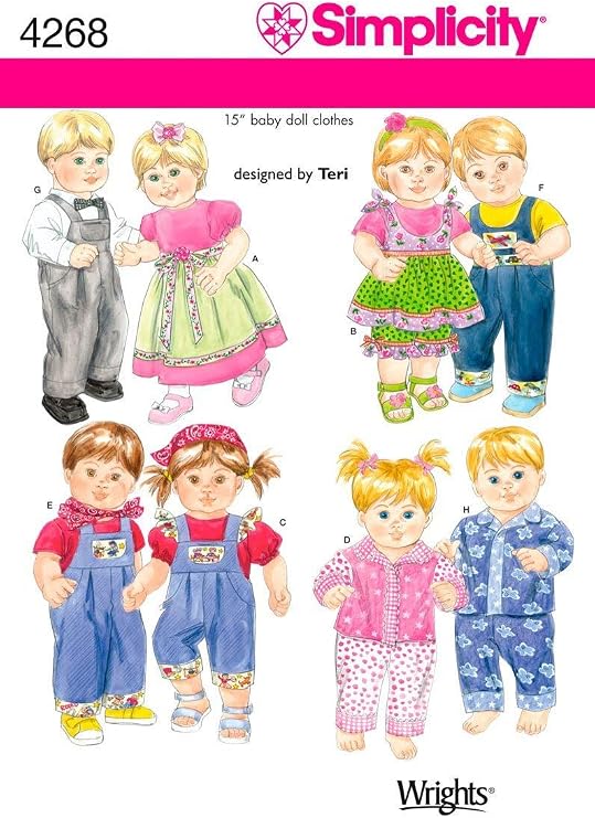 Simplicity 4268 Baby Doll Clothes Sewing Pattern for Baby Boy and Girl by Teri, Size 15''