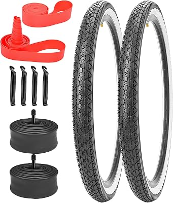 2 Pack Bike Tires 2426x2.125 inch Beach Cruiser Folding Bicycle Tires and Pair Inner Tubes with Tire Levers Replacement Tire Set for Beach Cruiser Urban Bicycle