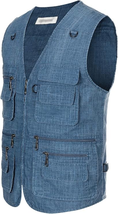 Hbufnha Men's Casual Safari Travel Vest 16 Pockets Outdoor Work Vest Sleeveless Jacket Fishing Hiking Photograph