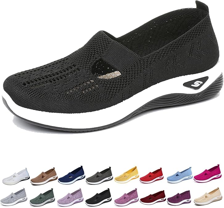 Orthopedic Shoes for Women 2026,Arch Support Woven Non-Slip Soft Sole Walking Sneakers Hollow Out Lightweight Slip On Breathable Comfortable Loafer Dressy Wide Width Causal Footwear Shoes