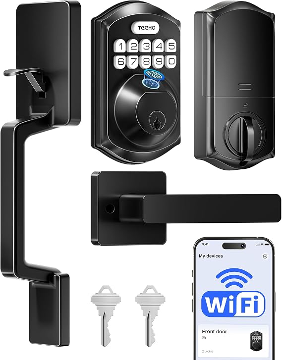 TEEHO TE012W-H WiFi Fingerprint Door Locks for Front Door, Matte Black