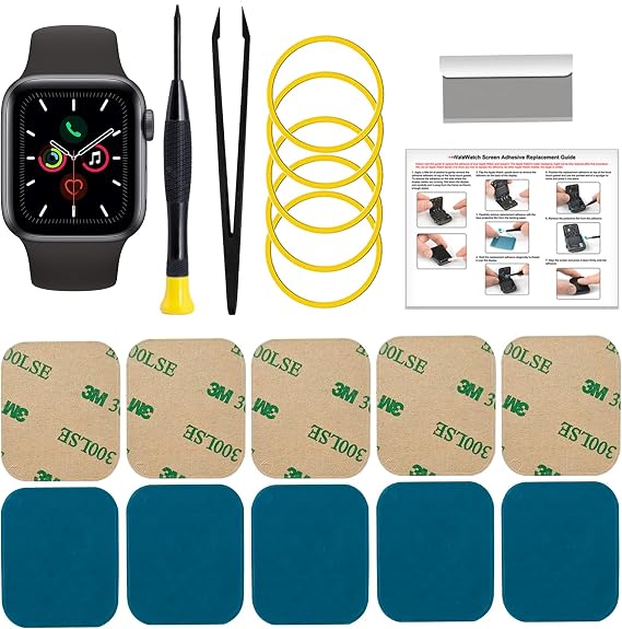 5Pcs Pre-Cut Screen Adhesive Strip Compatible with Apple Watch Series 4/5/6 44mm Frame Sticker Replacement, with Toolkit, Instruction
