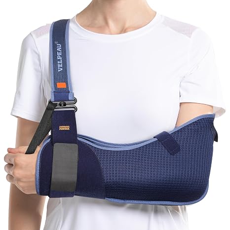 Velpeau Medical Arm Sling Shoulder Immobilizer for Women and Men, Blue L | Rotator Cuff Support Brace for Clavicle, Elbow Injury, Dislocated, Fits Left or Right Arm (Breathable, Bust 33.5-41)