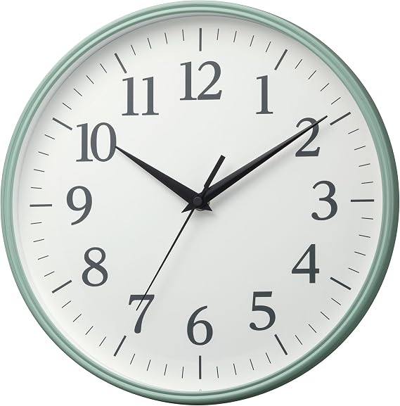 RHYTHM Wall Clock, Analog Quartz Clock, Silent, Continuous Second Hand, Easy to Read Font, Wood Grain Style, Stylish Grayish Color, Blue, Diameter 12.2 x 2.0 inches 31 x 5 cm, 8MGA42ND04