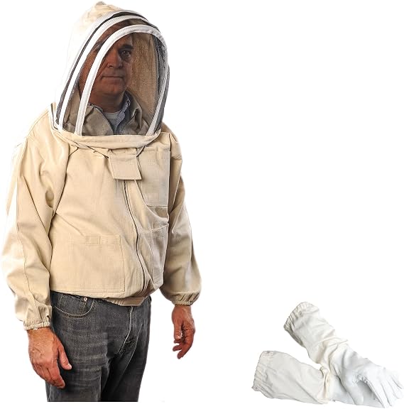 Natural Canvas Bee Jacket with Fencing Veil Hood & Gloves
